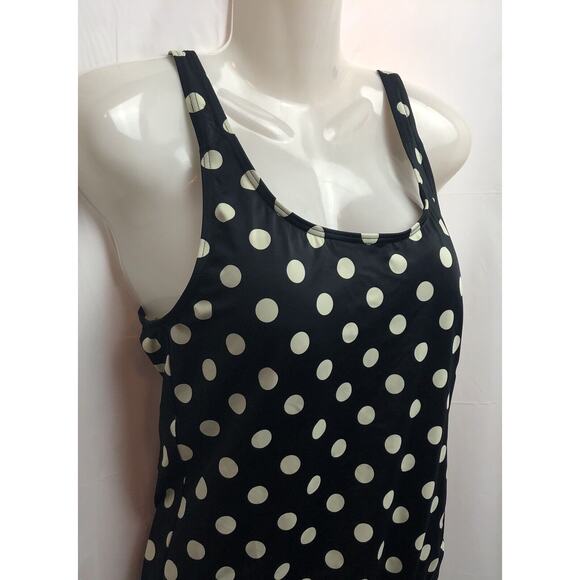 Swimsuit One Piece Women Large Black Ivory Polka Dot Pattern Padded Tank Classic - Picture 4 of 9